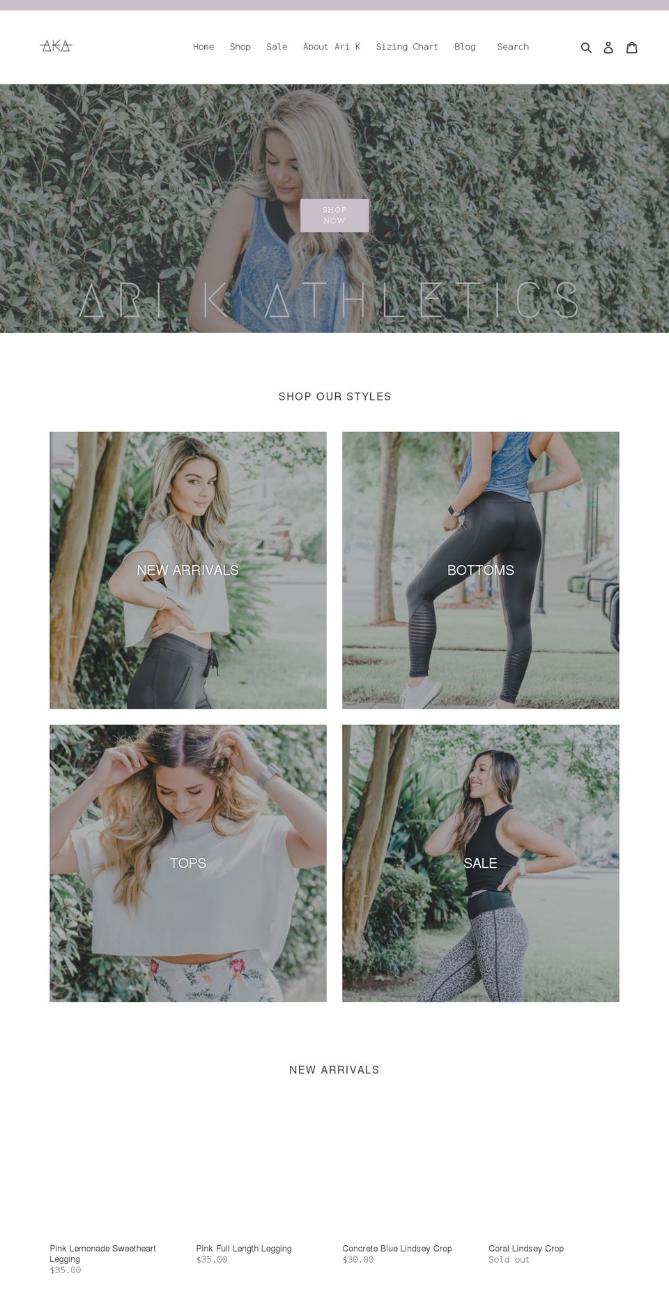 arikathletics.com — Shopify storefront screenshot