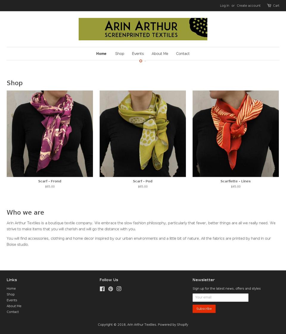 arinarthur.com shopify website screenshot