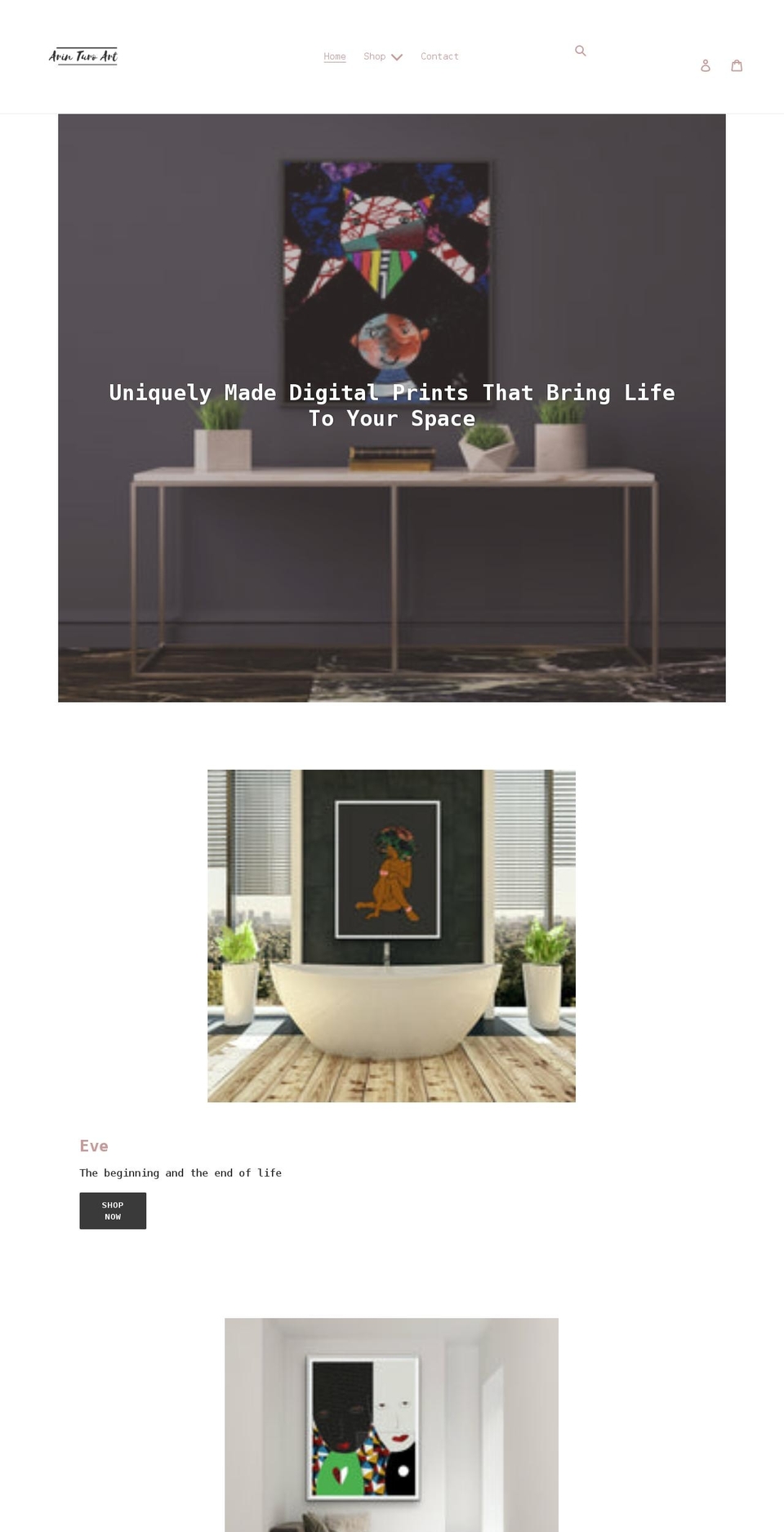 arinturoart.com shopify website screenshot