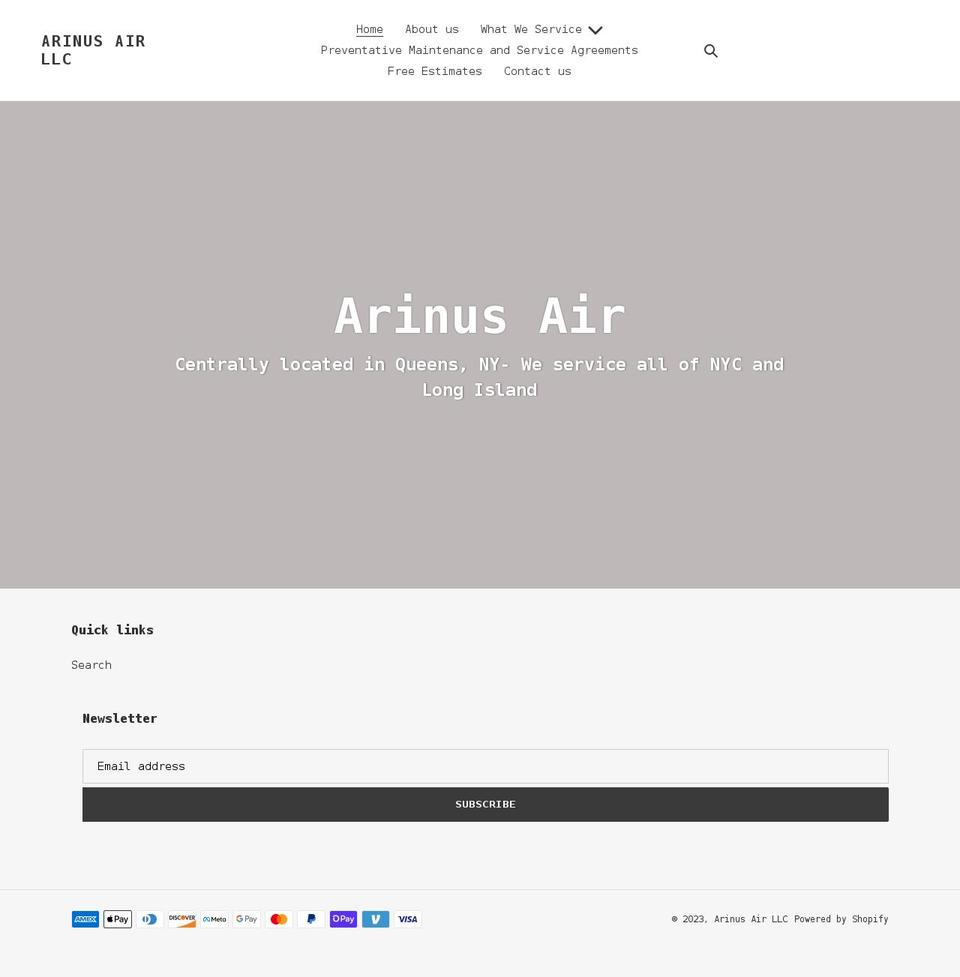 arinusair.com shopify website screenshot