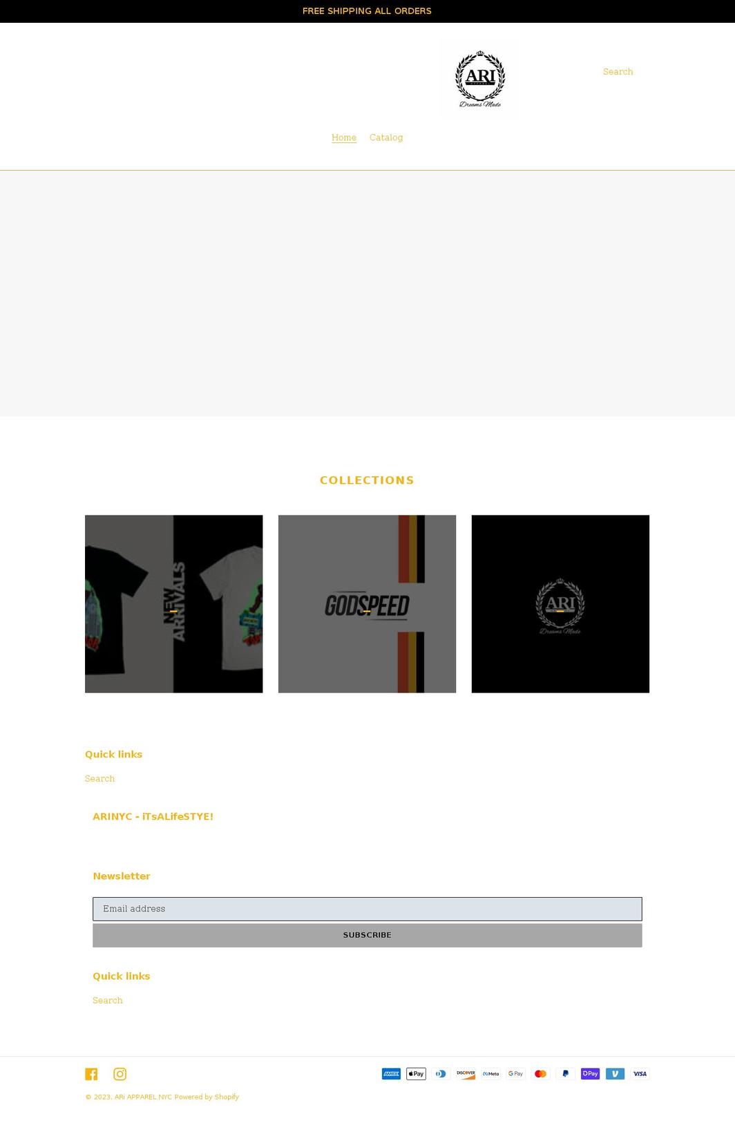 arinyc.com shopify website screenshot