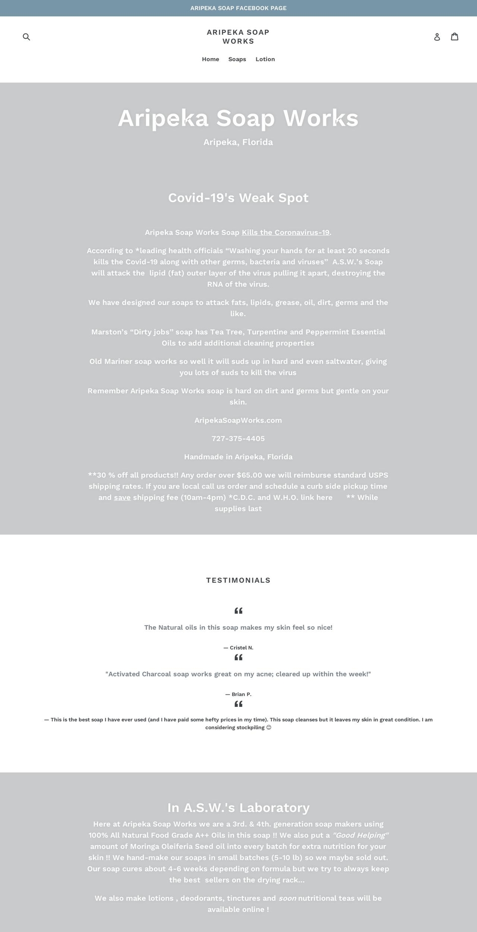 aripekasoapworks.com shopify website screenshot