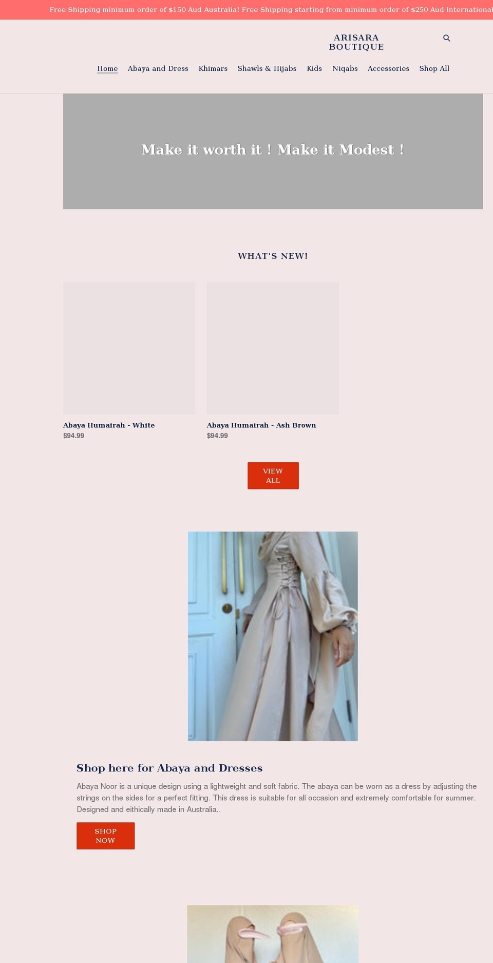 arisaraboutique.com shopify website screenshot