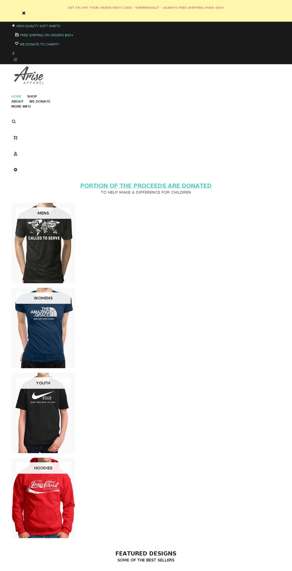 ariseapparel.com shopify website screenshot