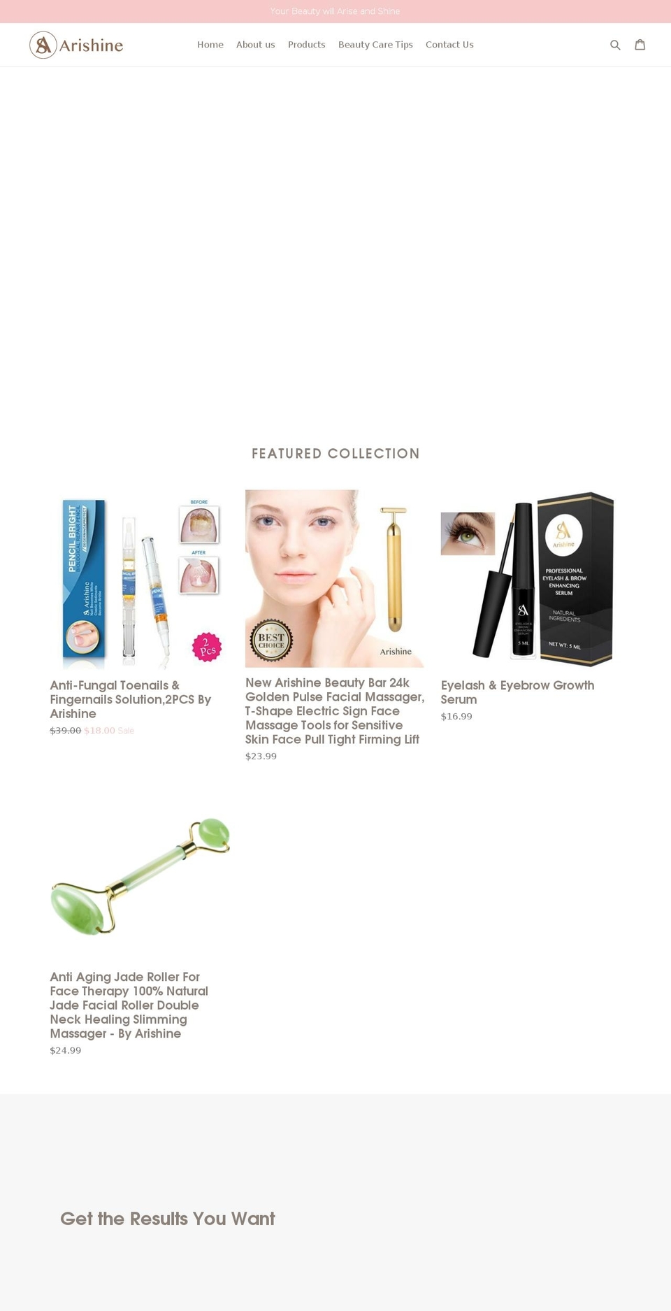 arishinebeauty.com shopify website screenshot