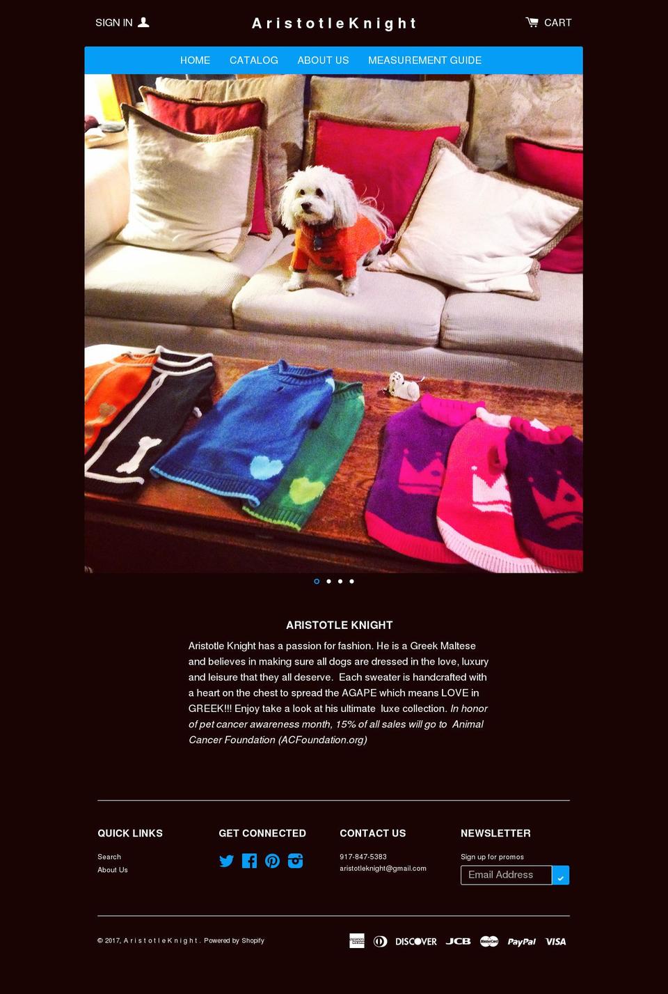 aristotleknight.com shopify website screenshot