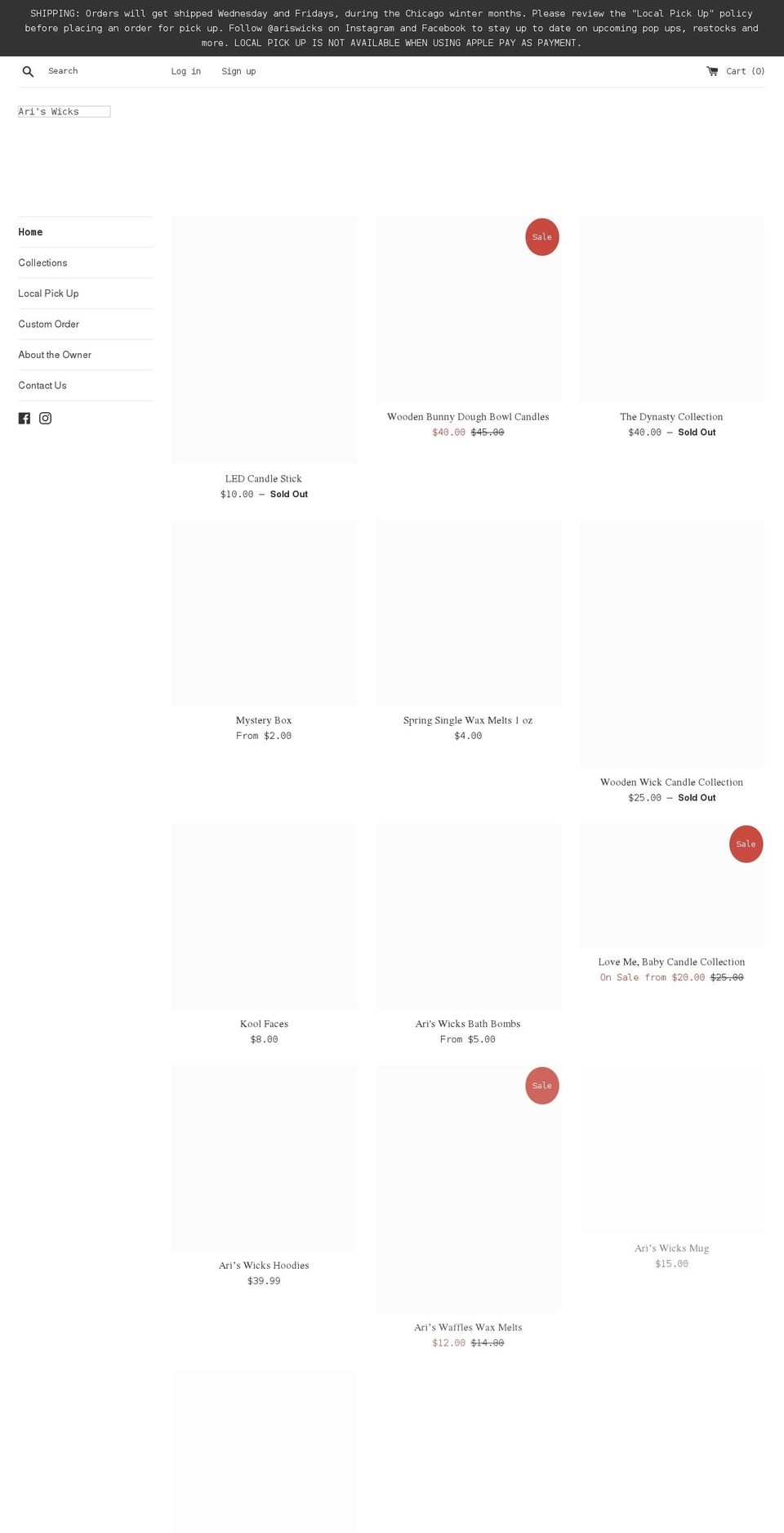 ariswicks.com shopify website screenshot