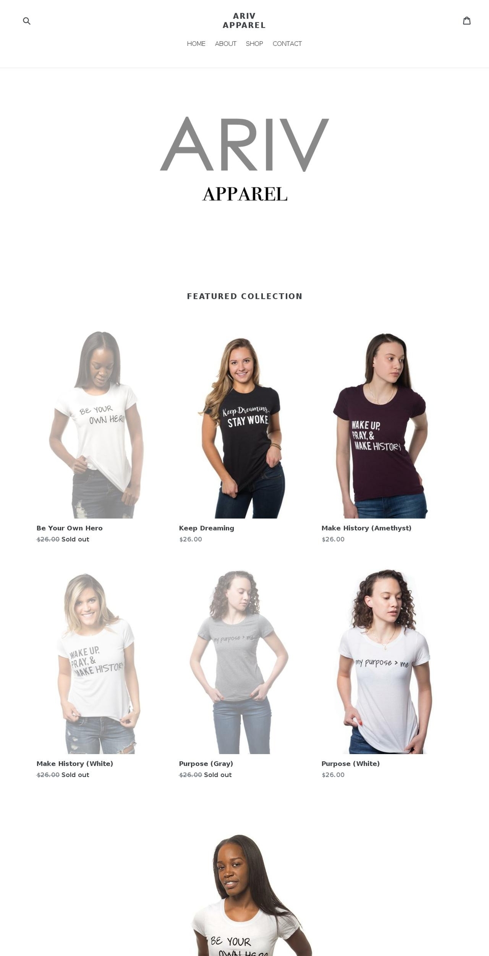 arivapparel.com — Shopify storefront screenshot