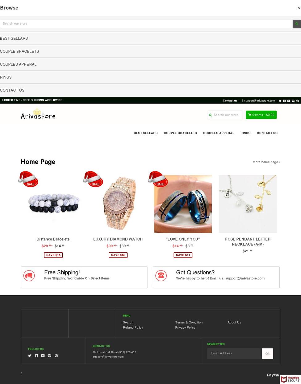 arivastore.com shopify website screenshot