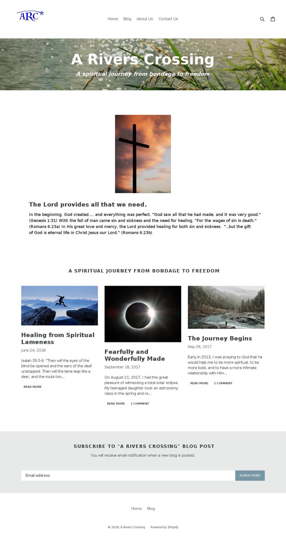 ariverscrossing.com — Shopify storefront screenshot