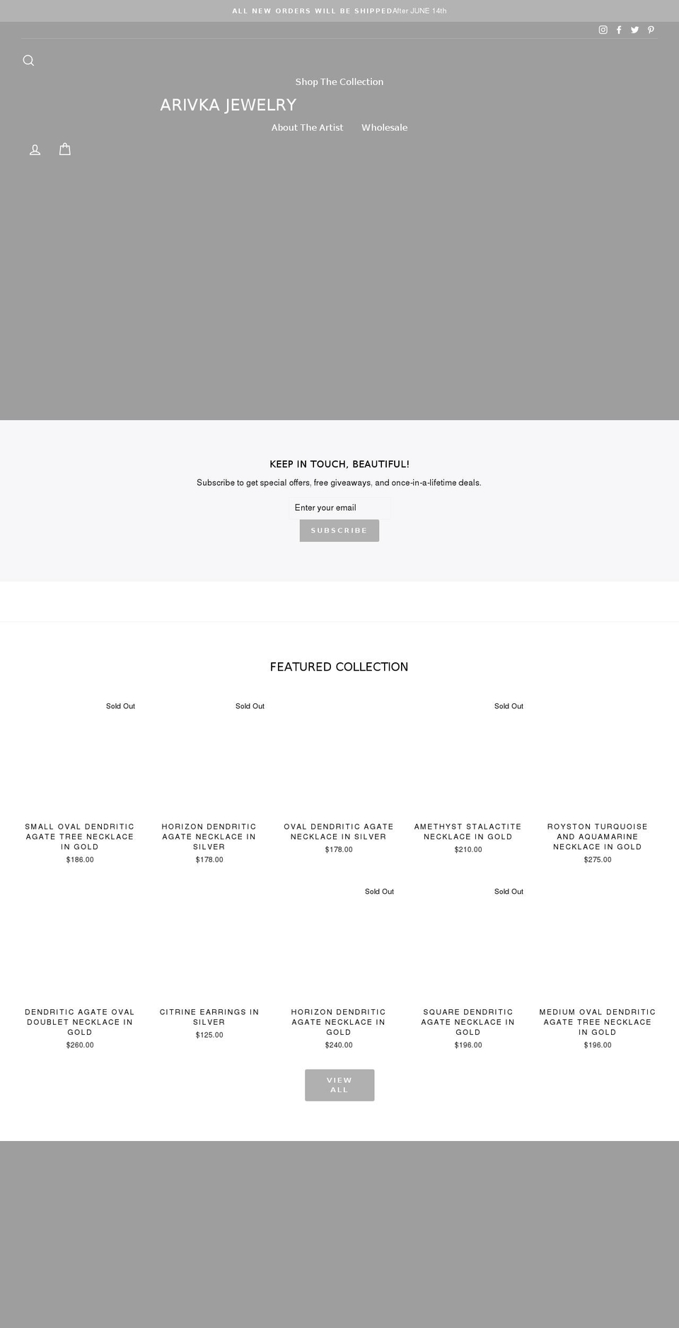 arivkajewelry.com shopify website screenshot