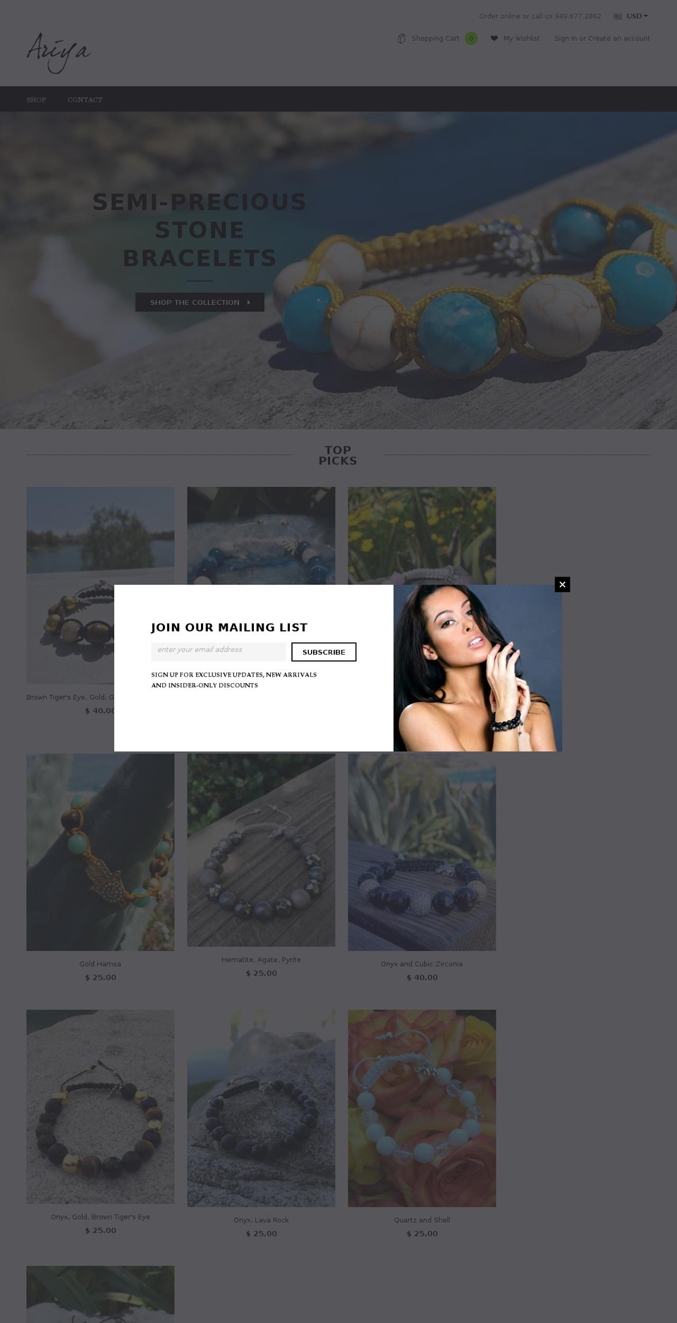 ariyajewelry.com shopify website screenshot