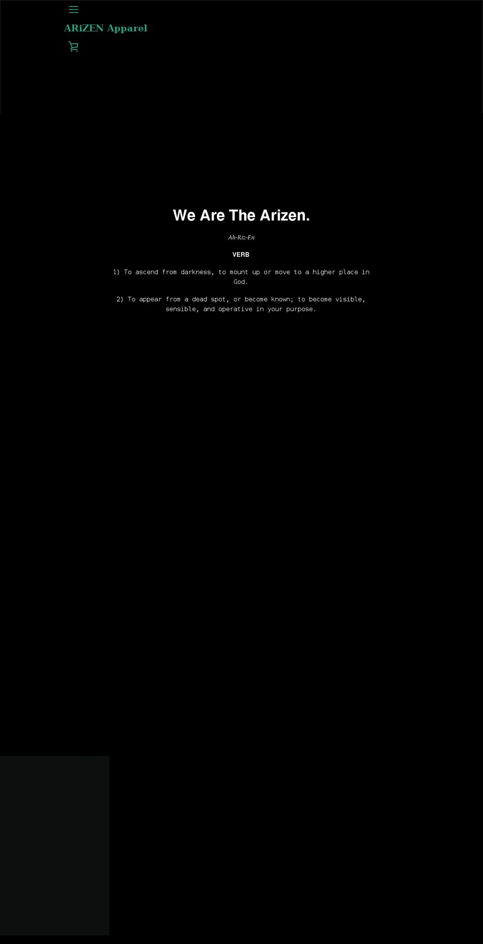 arizen-apparel.com shopify website screenshot