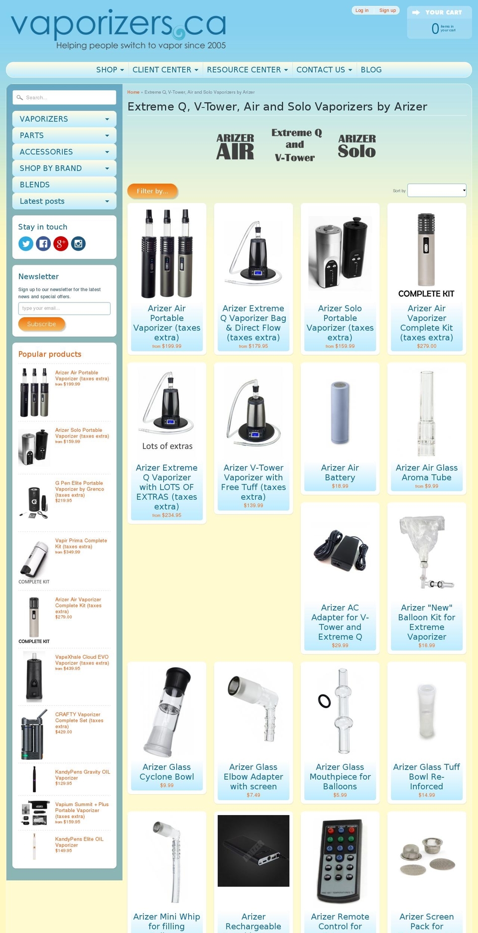 UPDATED VAPORIZERS.CA Shopify theme site example arizeronline.com