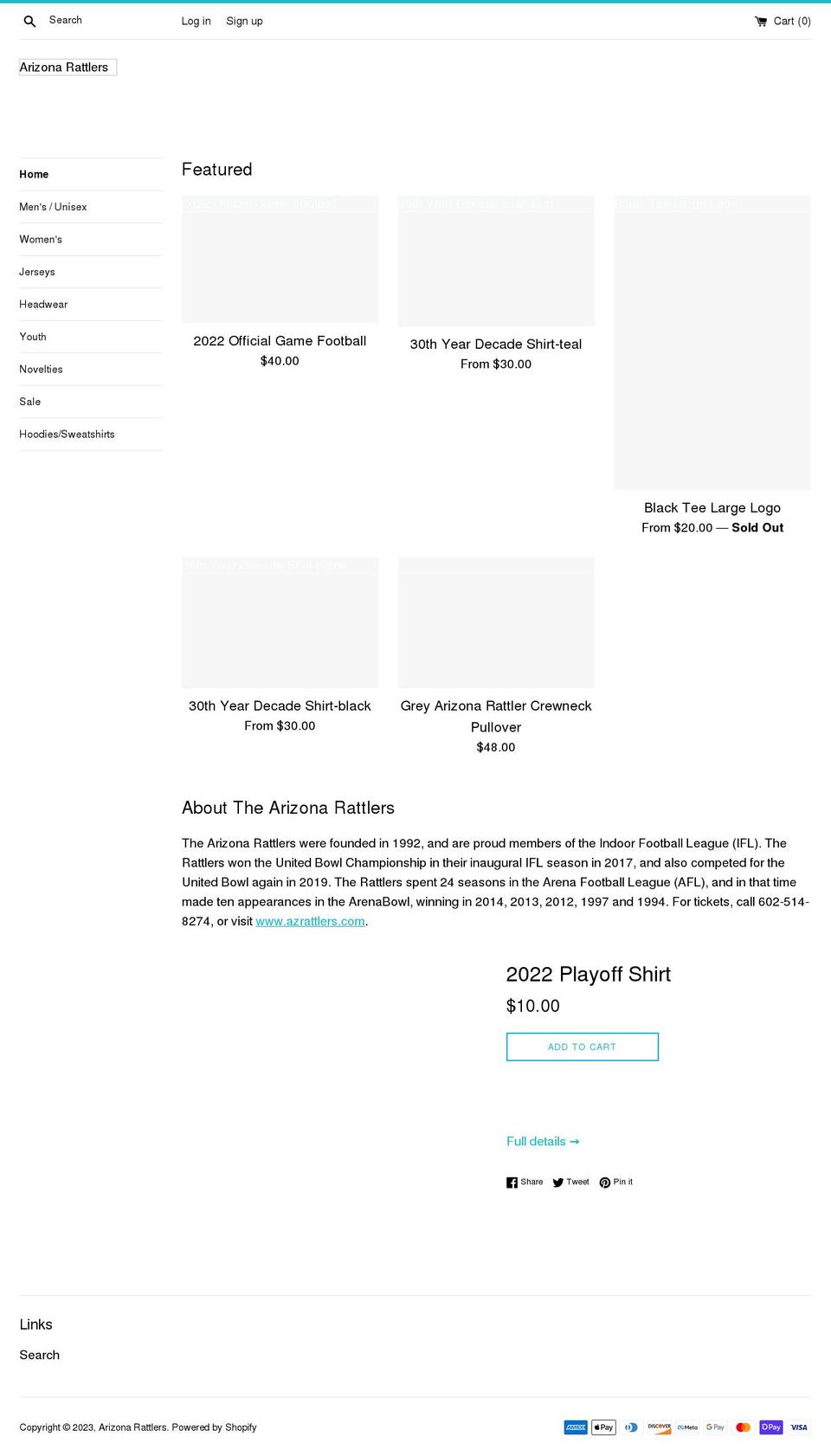 arizona-rattlers.myshopify.com shopify website screenshot