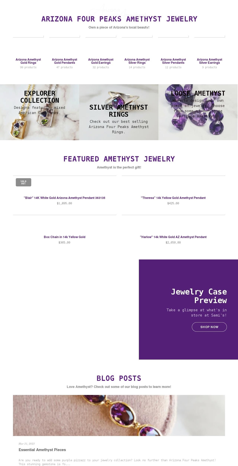 arizonaamethyst.com shopify website screenshot