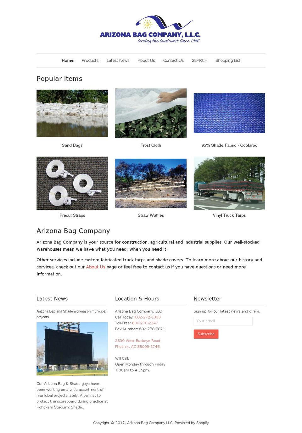 arizonabag.com shopify website screenshot