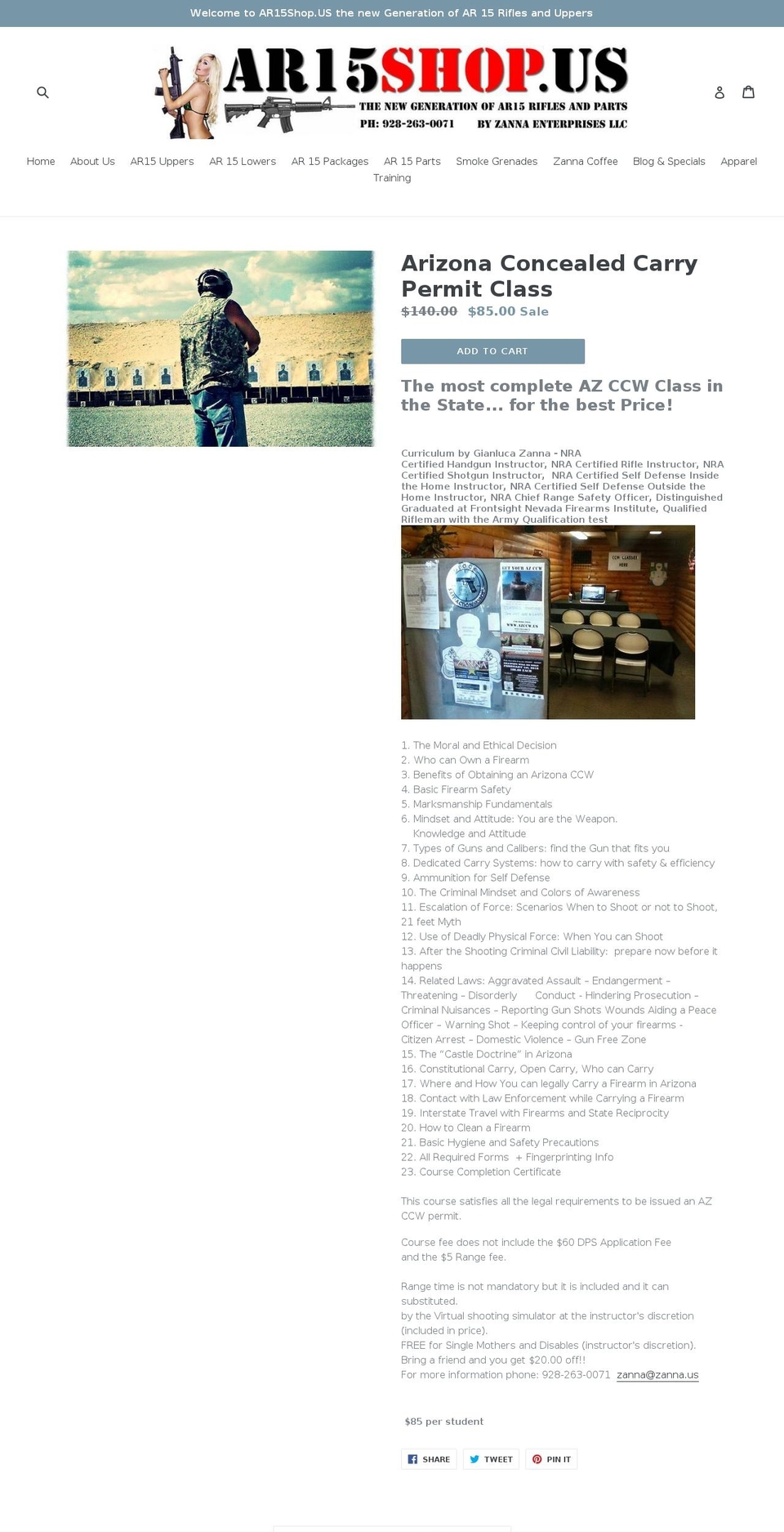 arizonaconcealedcarrypermit.com — Shopify storefront screenshot