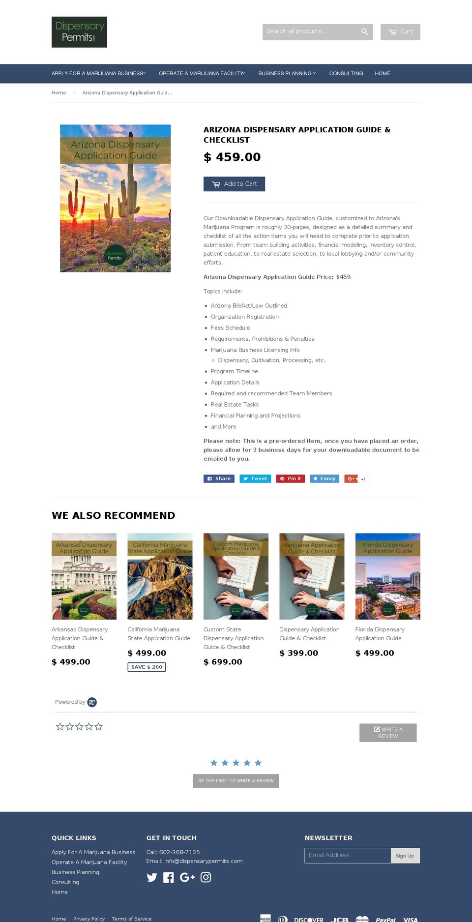 arizonadispensarypermits.com — Shopify storefront screenshot