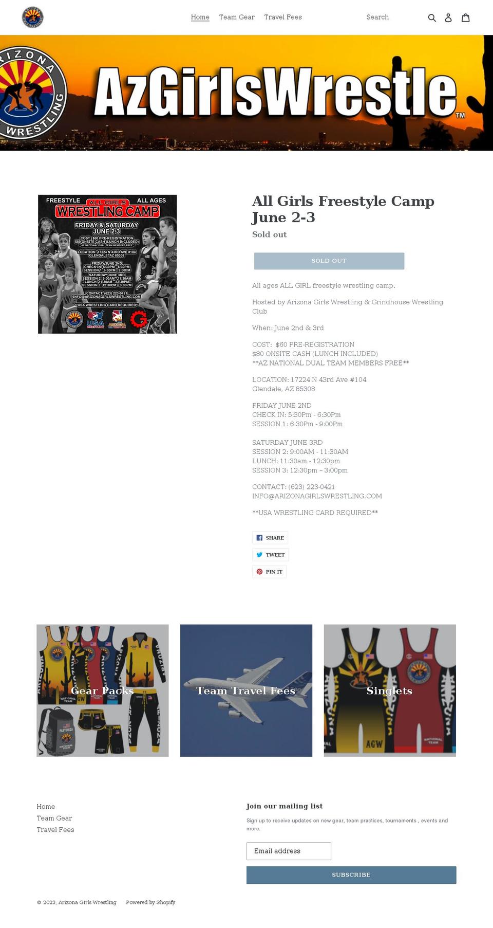 arizonagirlswrestling.com shopify website screenshot