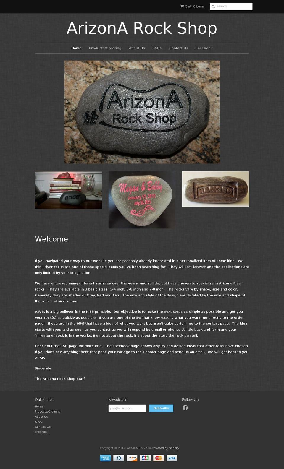 arizonarockshop.com shopify website screenshot