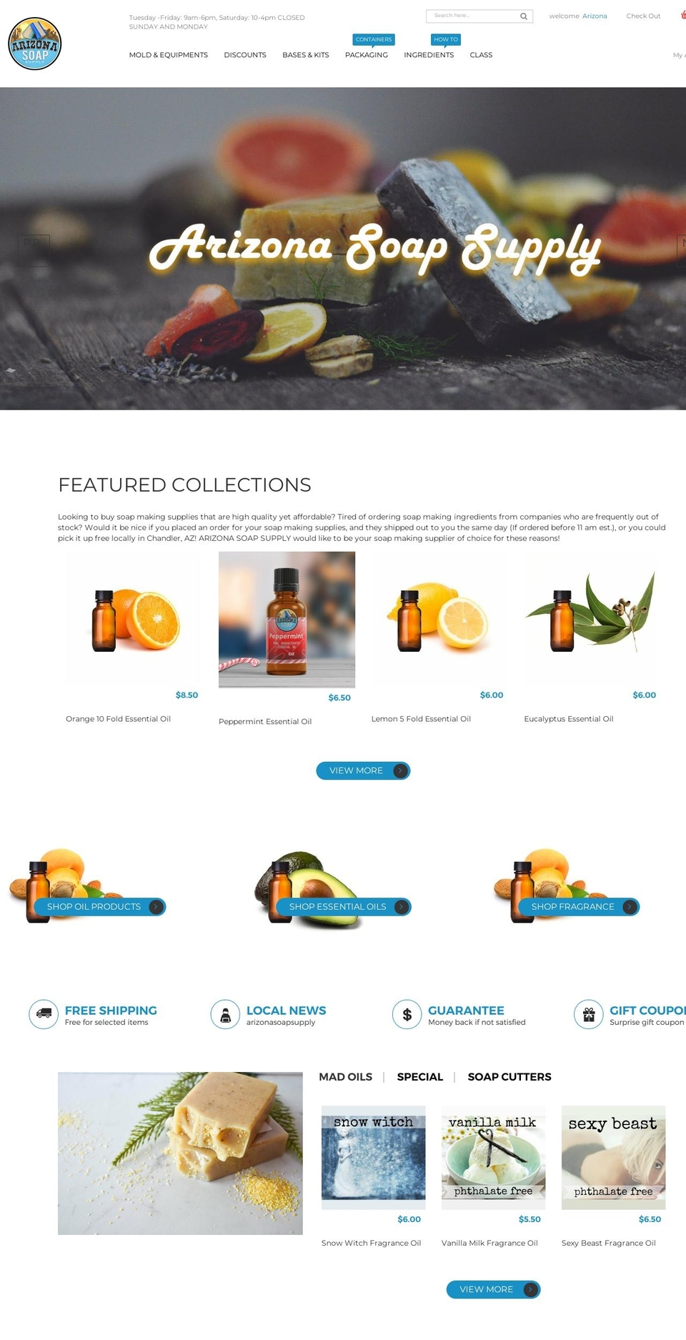 arizonasoapsupply.com shopify website screenshot