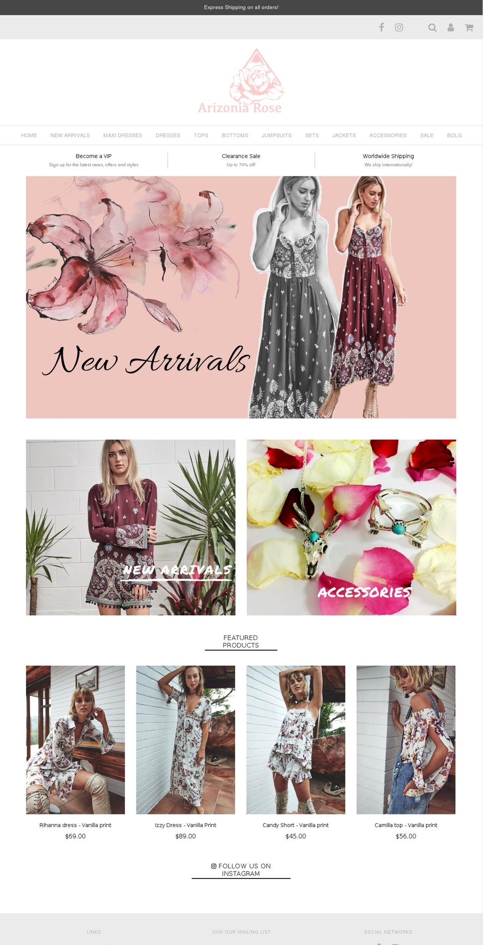 arizoniarose.com shopify website screenshot