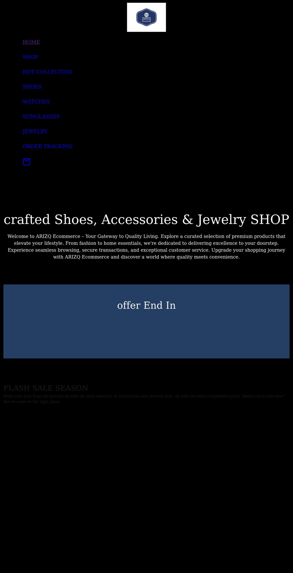 arizq.com shopify website screenshot
