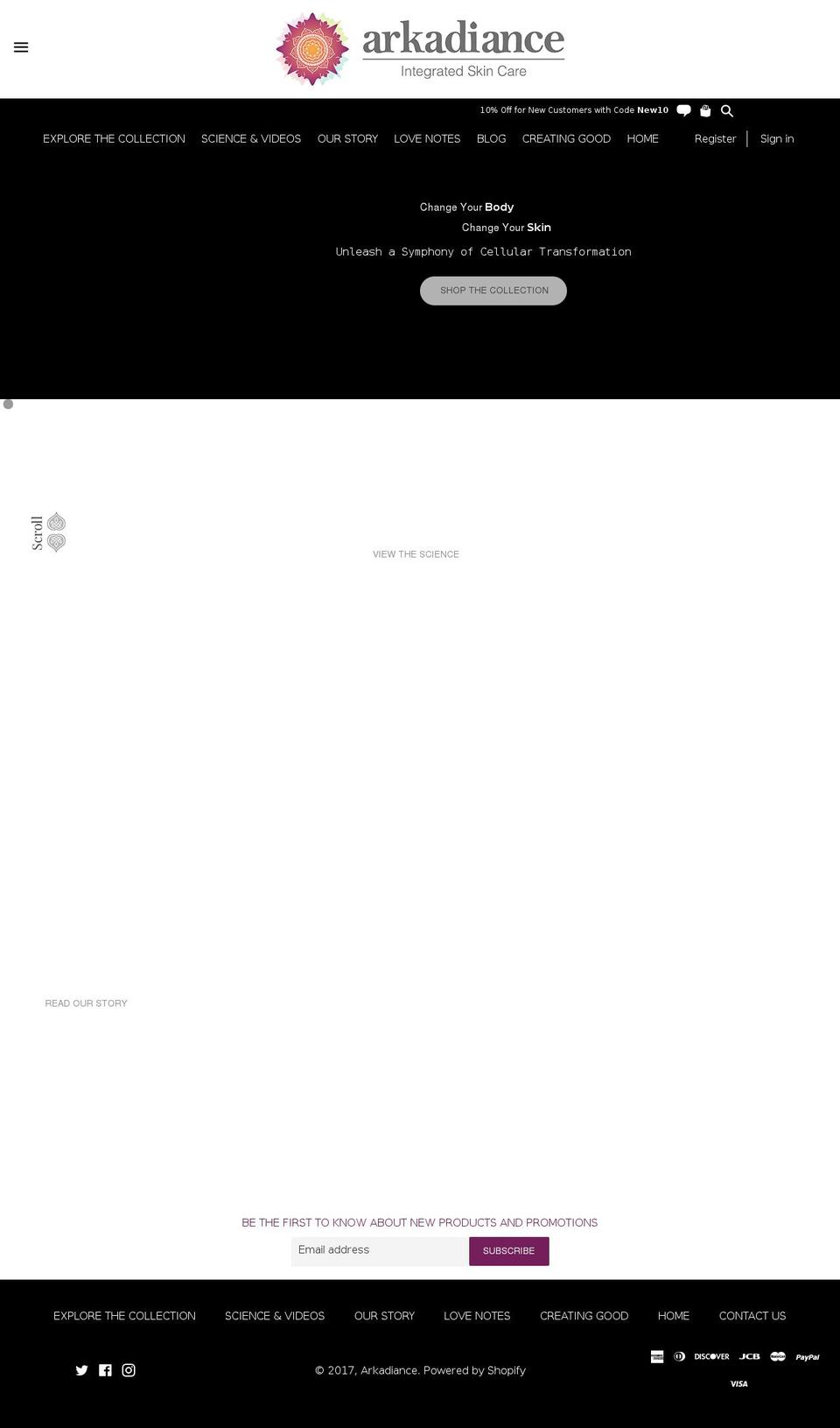 arkadiance.com shopify website screenshot