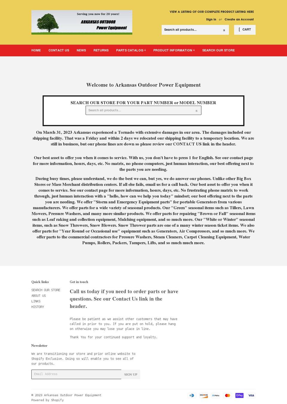 arkansas-outdoor-power-equipment.myshopify.com shopify website screenshot