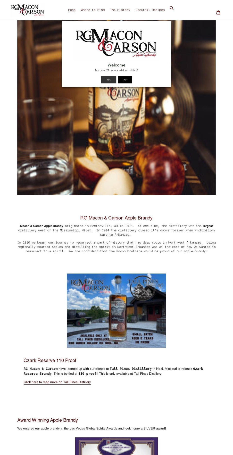 arkansasapplebrandy.com shopify website screenshot