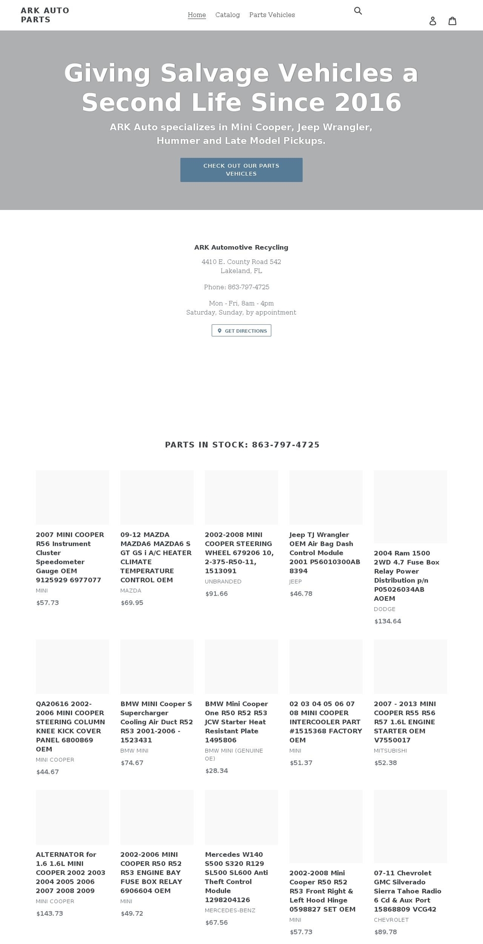 arkautoparts.com shopify website screenshot