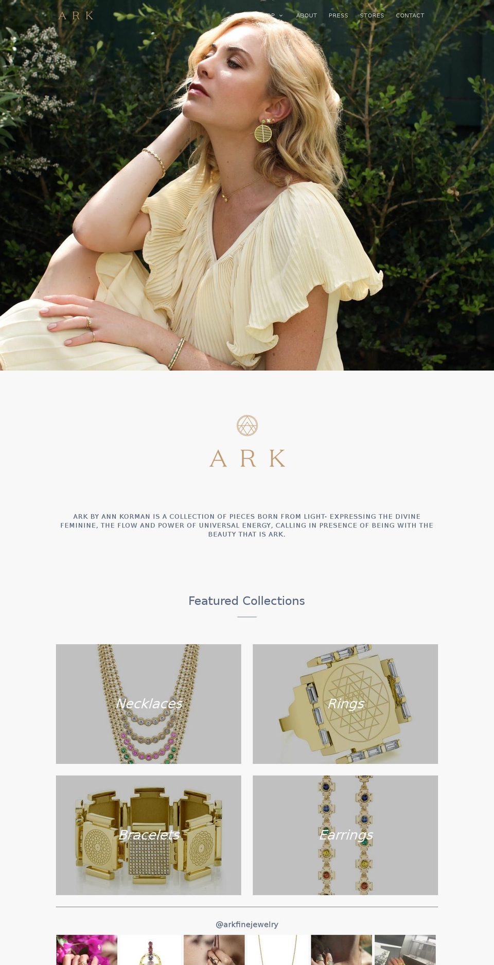 arkfinejewelry.com shopify website screenshot