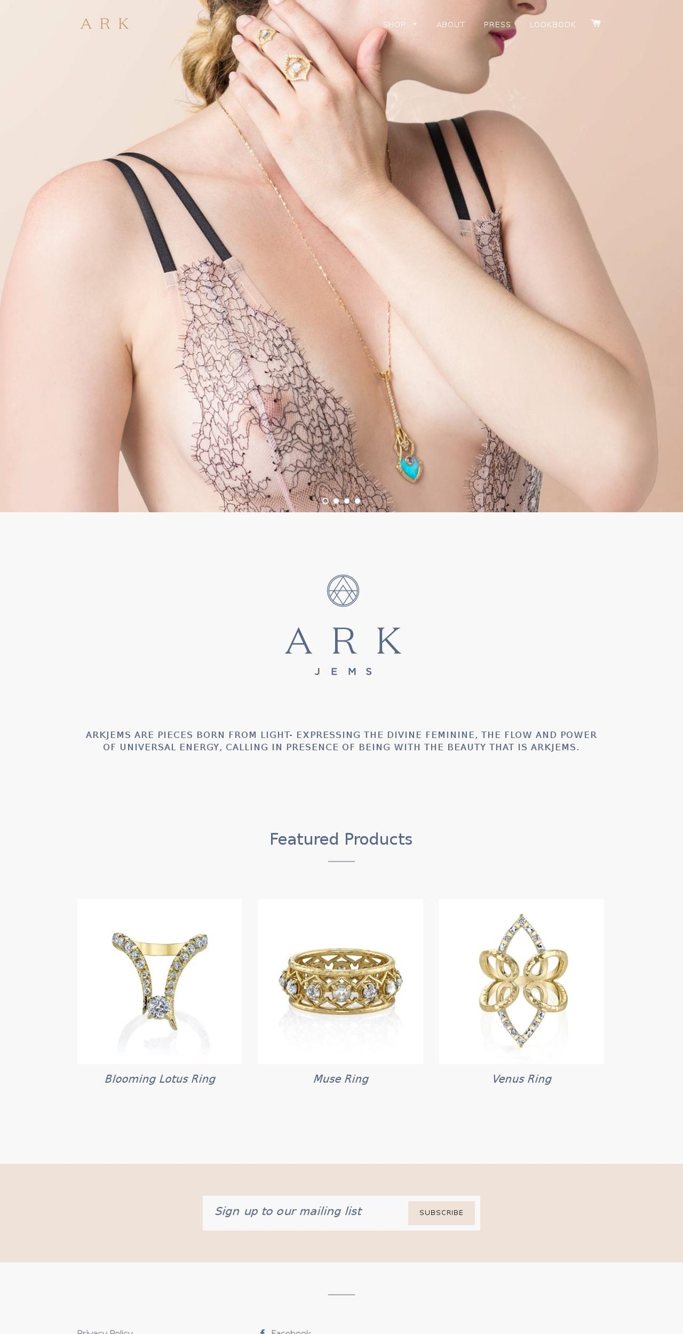arkjems.com shopify website screenshot