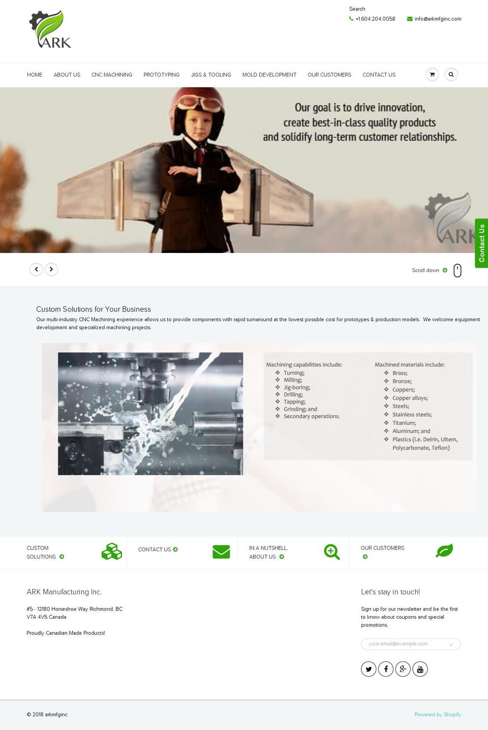 arkmfginc.com shopify website screenshot