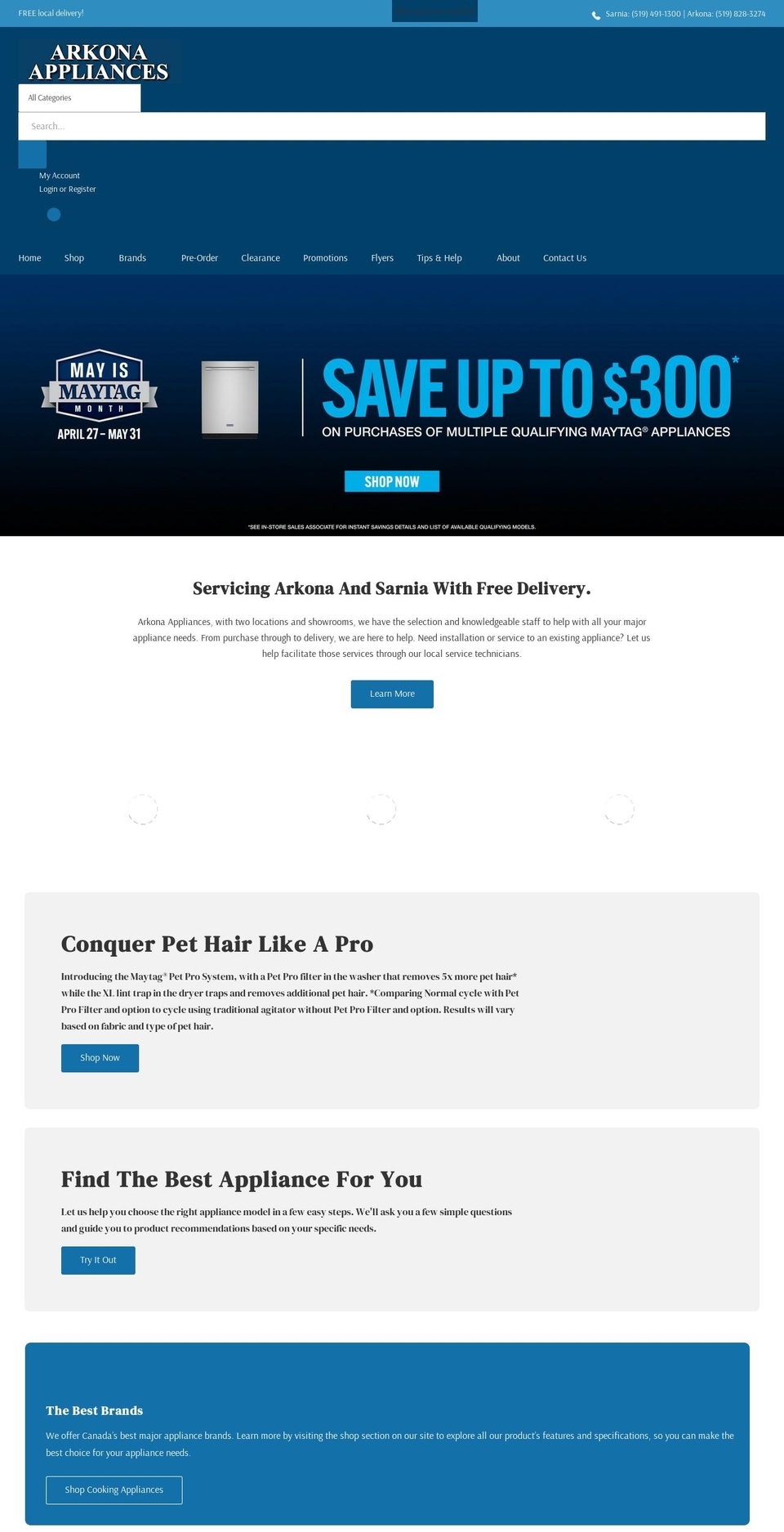 arkona-appliances.com shopify website screenshot