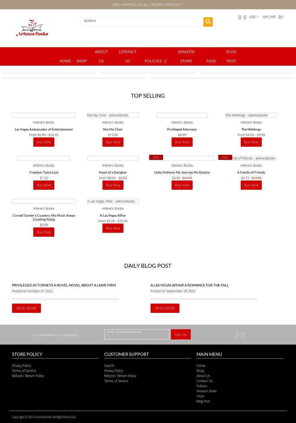 arlenesbooks.com shopify website screenshot