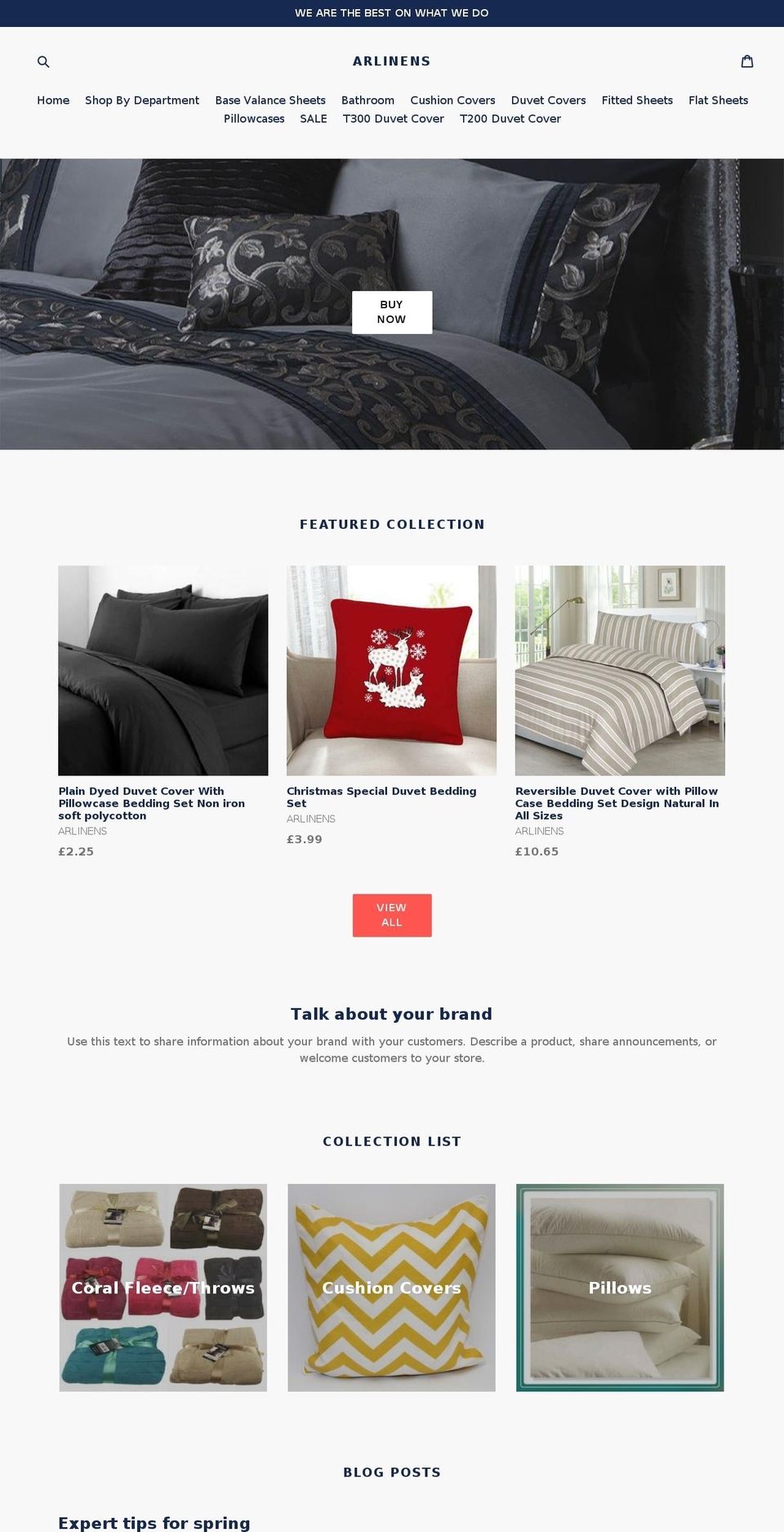 Optimised Shopify theme site example arlinens.co.uk