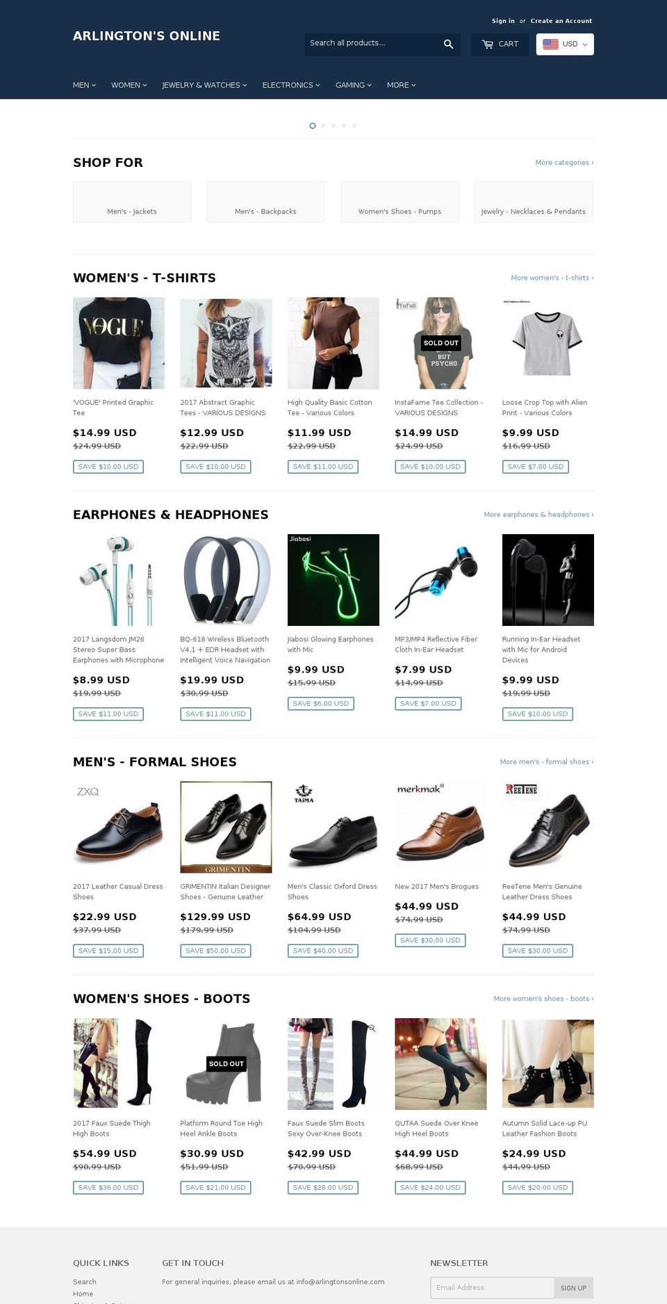 arlingtonsonline.com — Shopify storefront screenshot