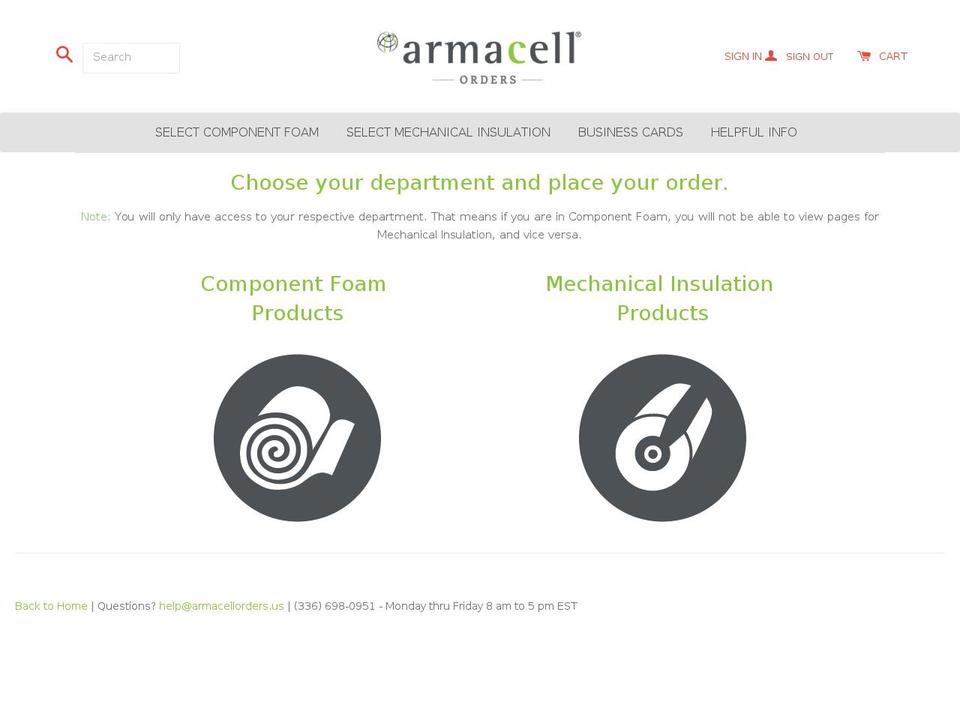 armacellorders.us shopify website screenshot