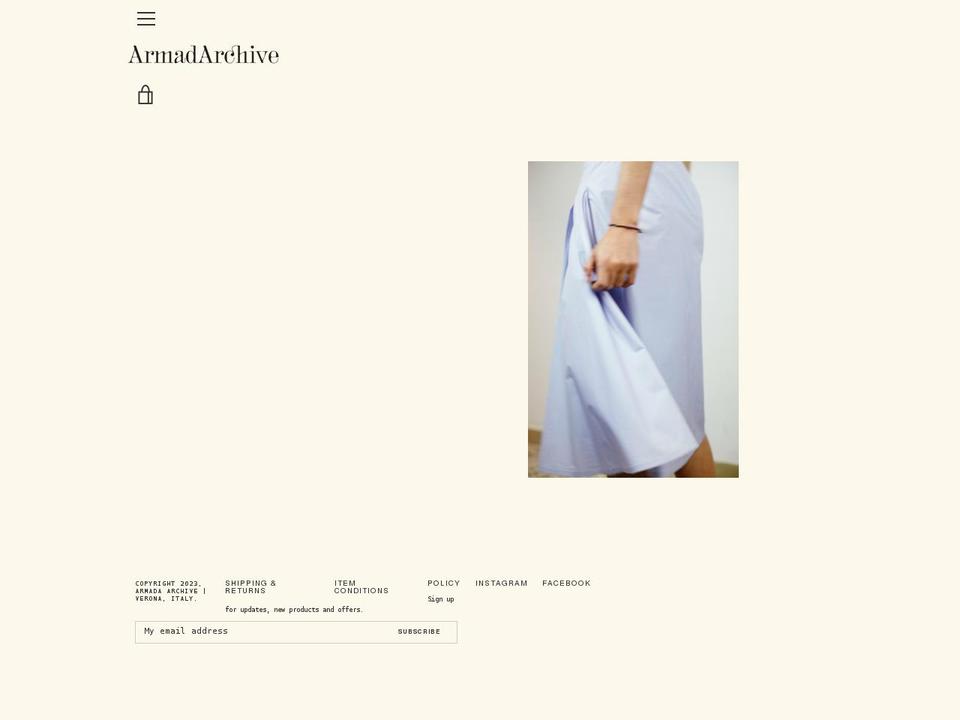 armadarchive.com shopify website screenshot