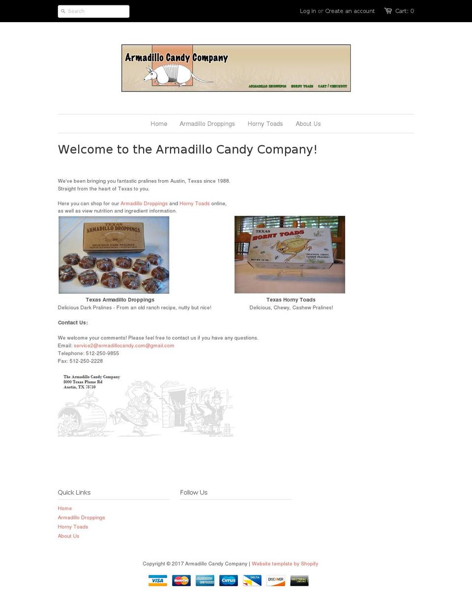 armadillocandy.com shopify website screenshot