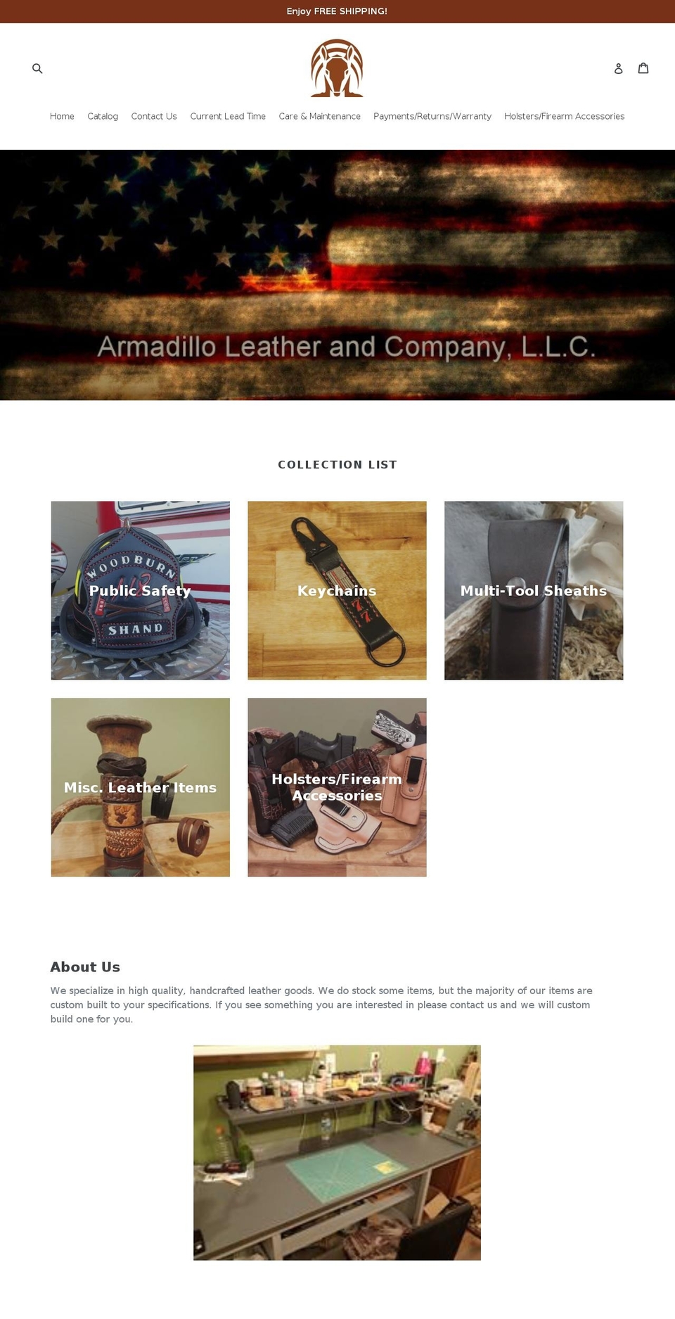 armadilloleather.com — Shopify storefront screenshot
