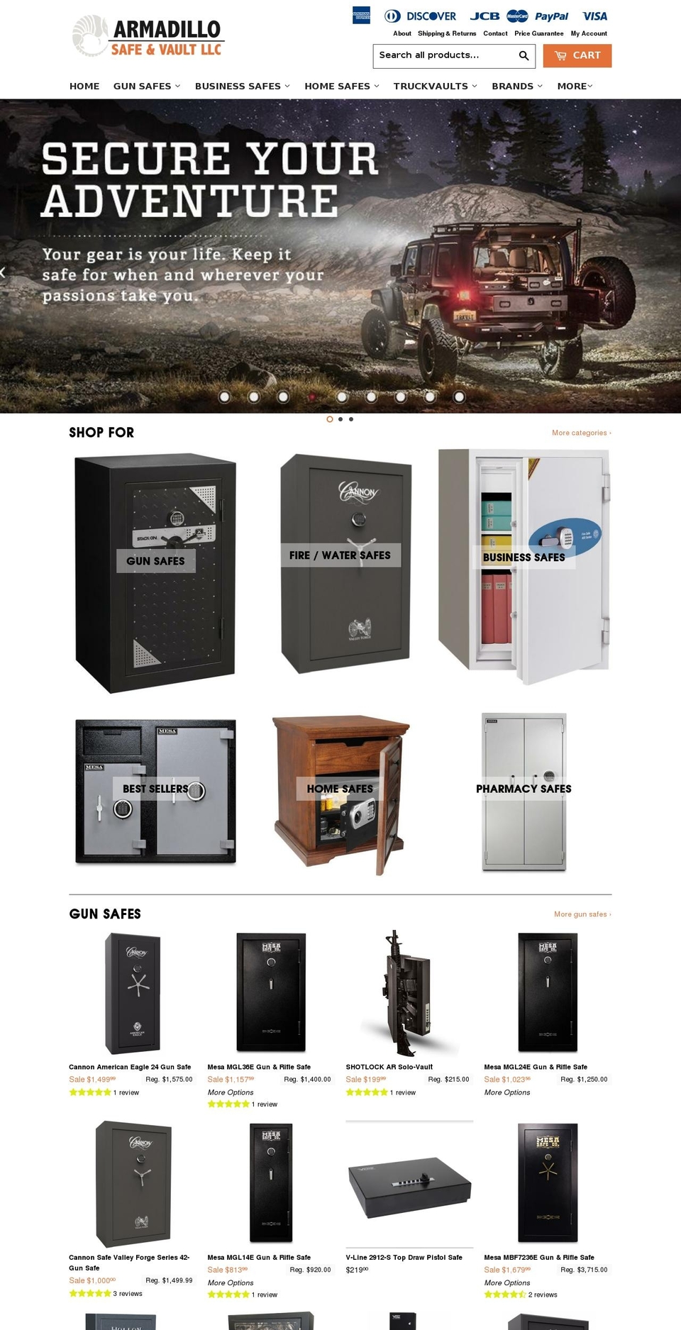 armadillosafes.com — Shopify storefront screenshot