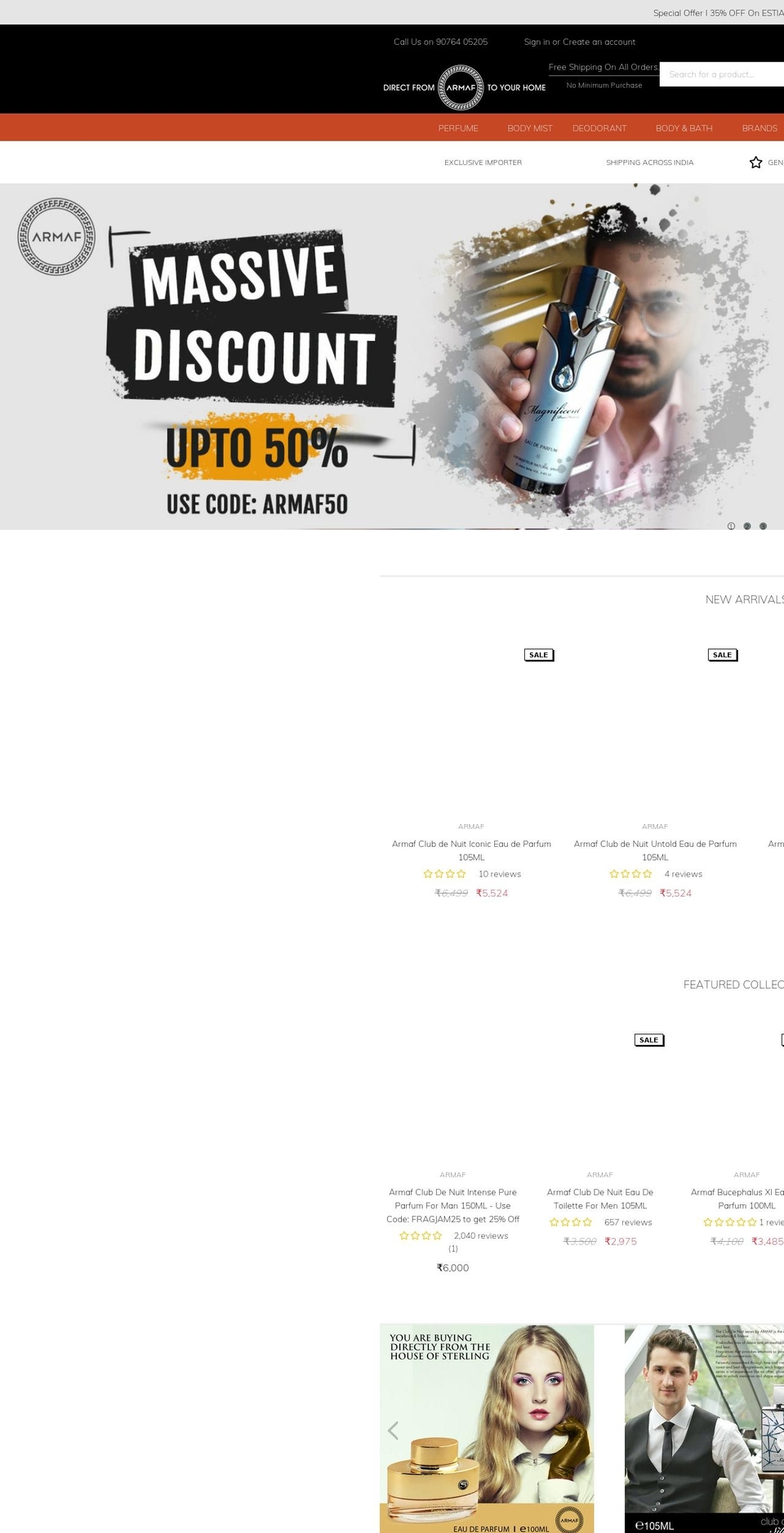 armafperfume.com shopify website screenshot