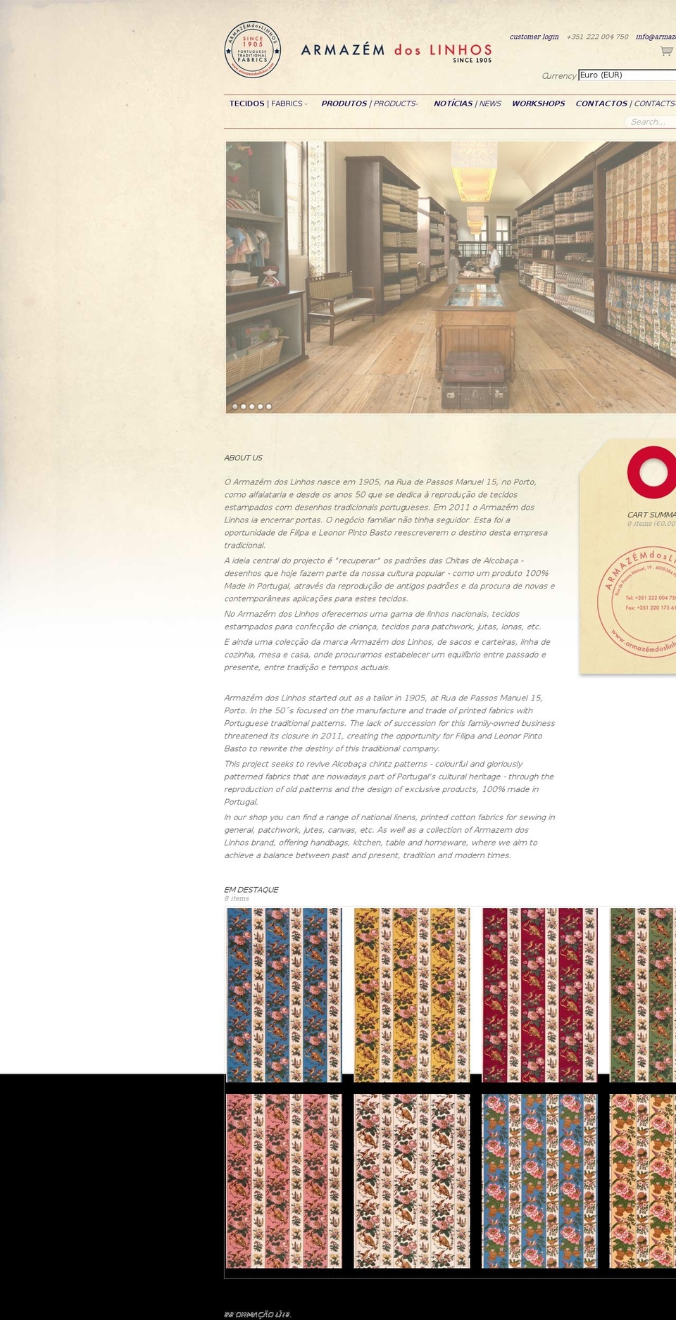 armazemdoslinhos.com shopify website screenshot