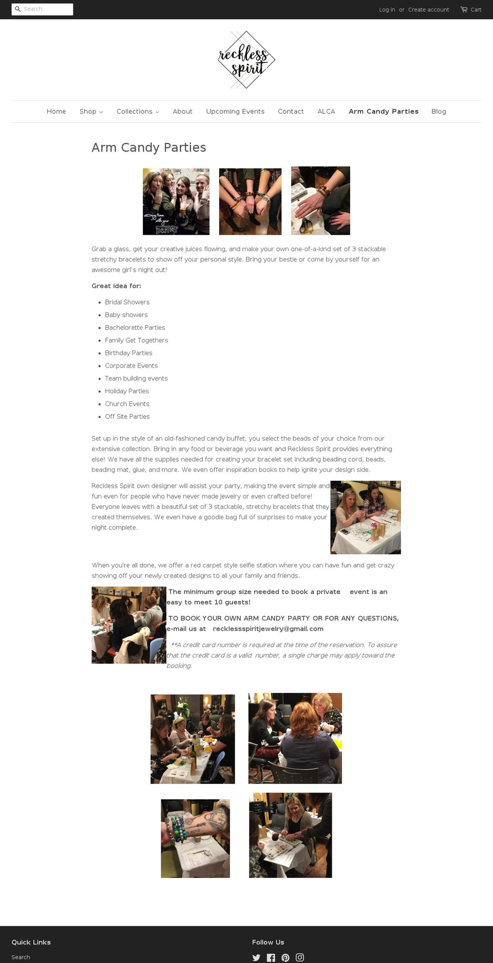 armcandyparties.com — Shopify storefront screenshot