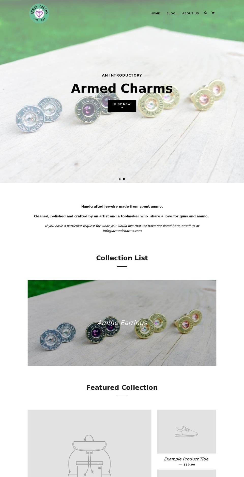 armedcharms.com — Shopify storefront screenshot