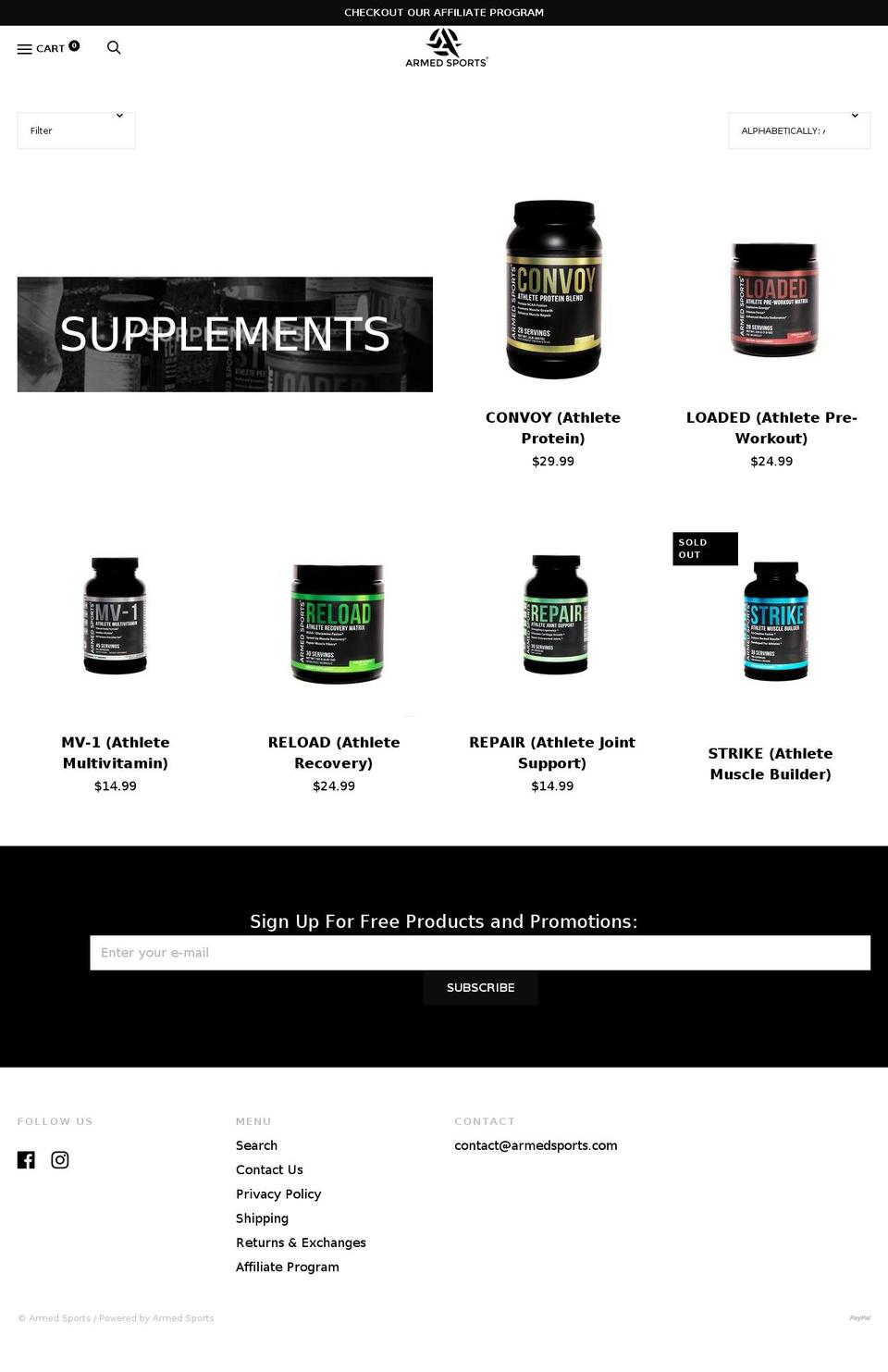armedsportssupplements.com — Shopify storefront screenshot