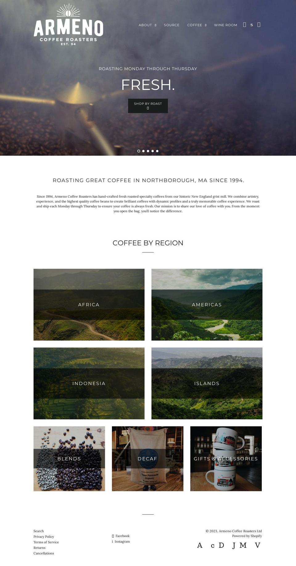 armeno-coffee-roasters-ltd.myshopify.com shopify website screenshot